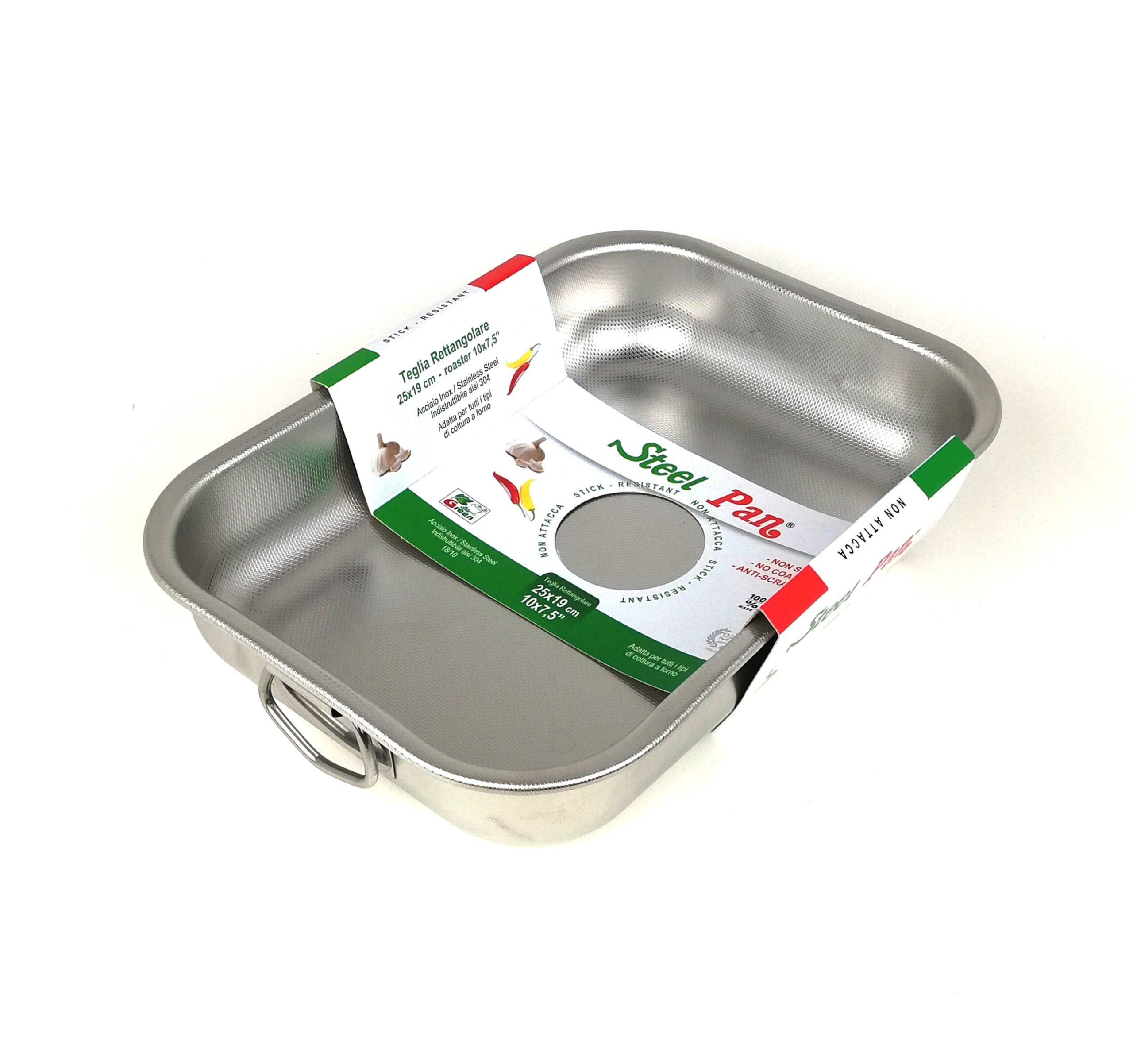 Teglia da forno lasagnera rettangolare zigrinata acciaio inox 18/10 -  cm.25x19