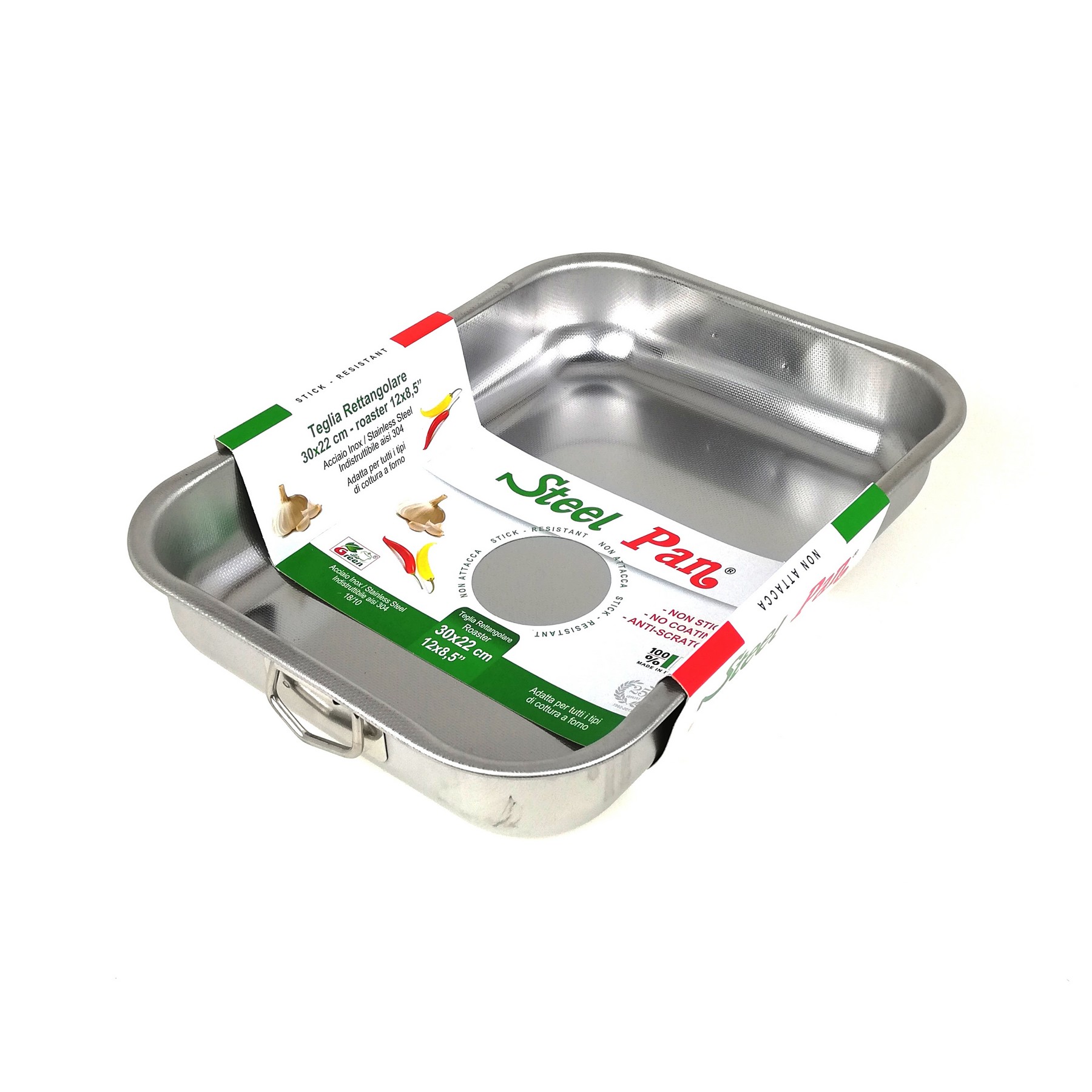 Teglia da forno lasagnera rettangolare zigrinata acciaio inox 18/10 -  cm.30x22