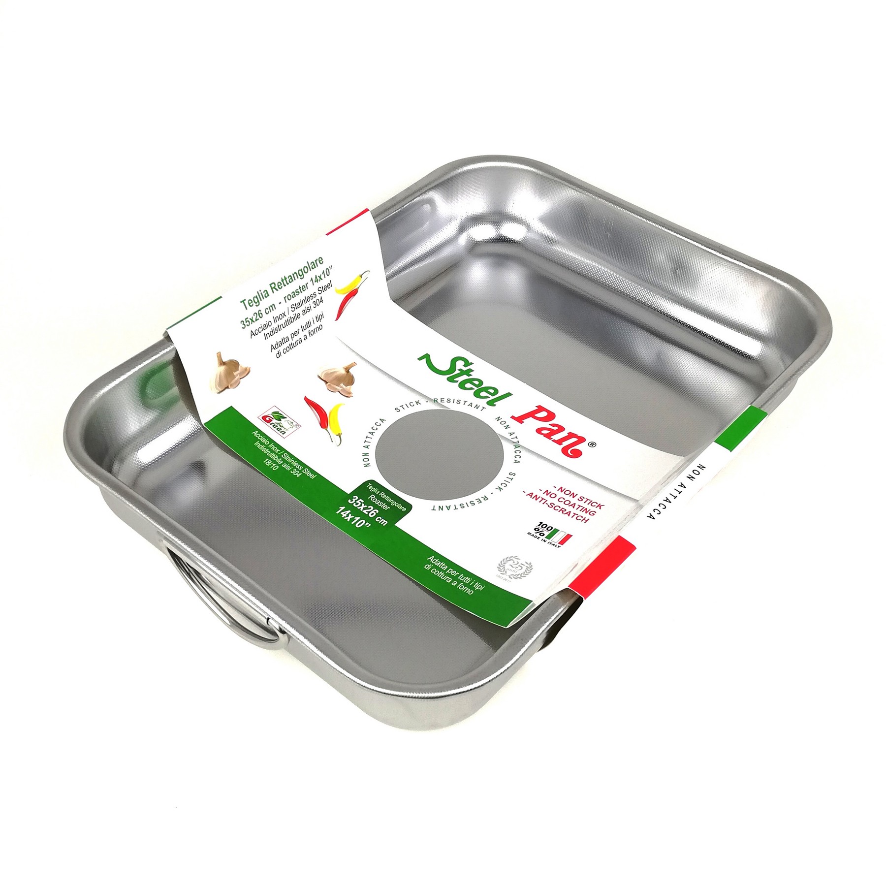 Teglia da forno per lasagne in acciaio inox con bordi alti SìChef -  35x25.5x5.5 cm