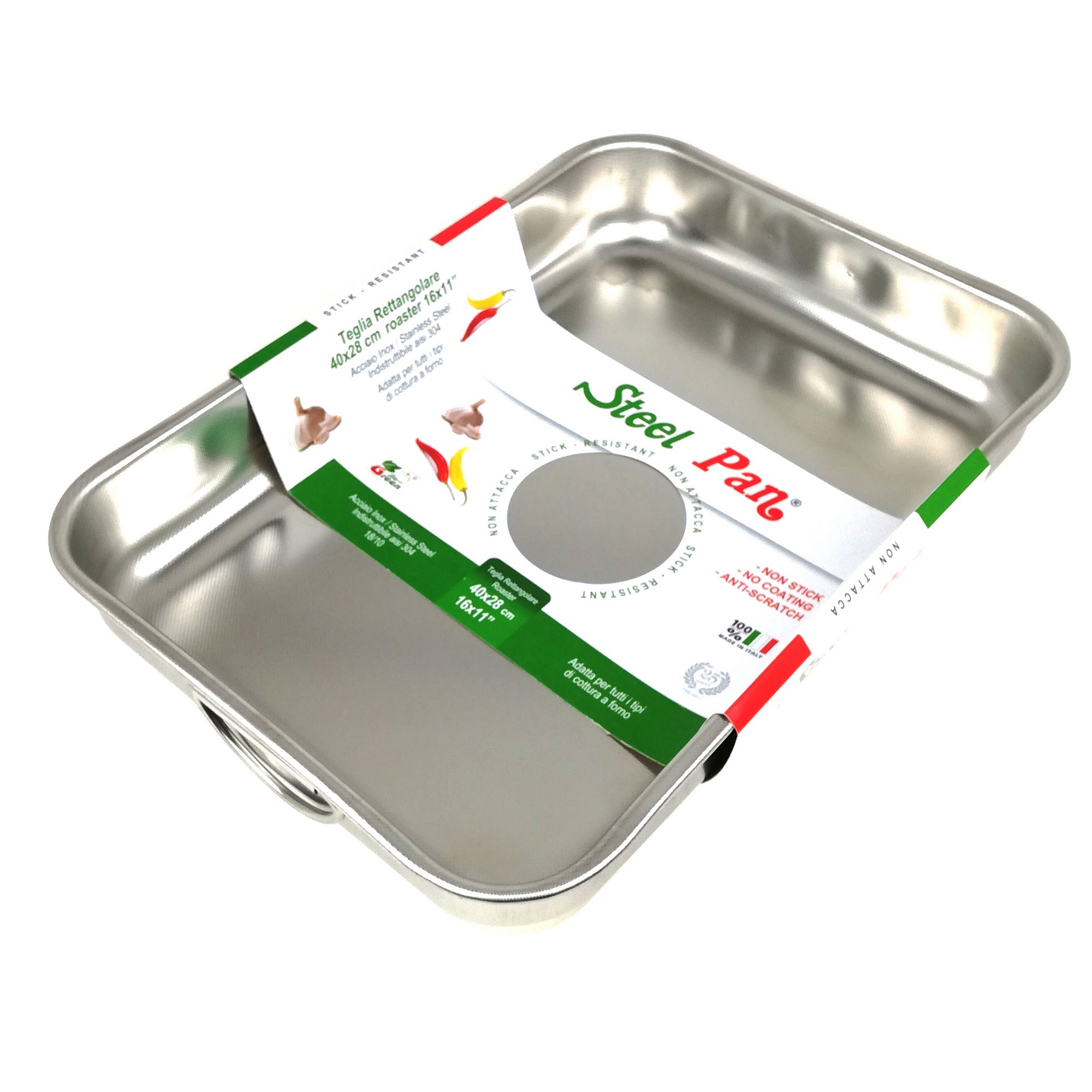 Teglia da forno lasagnera rettangolare zigrinata acciaio inox 18/10 -  cm.40x28