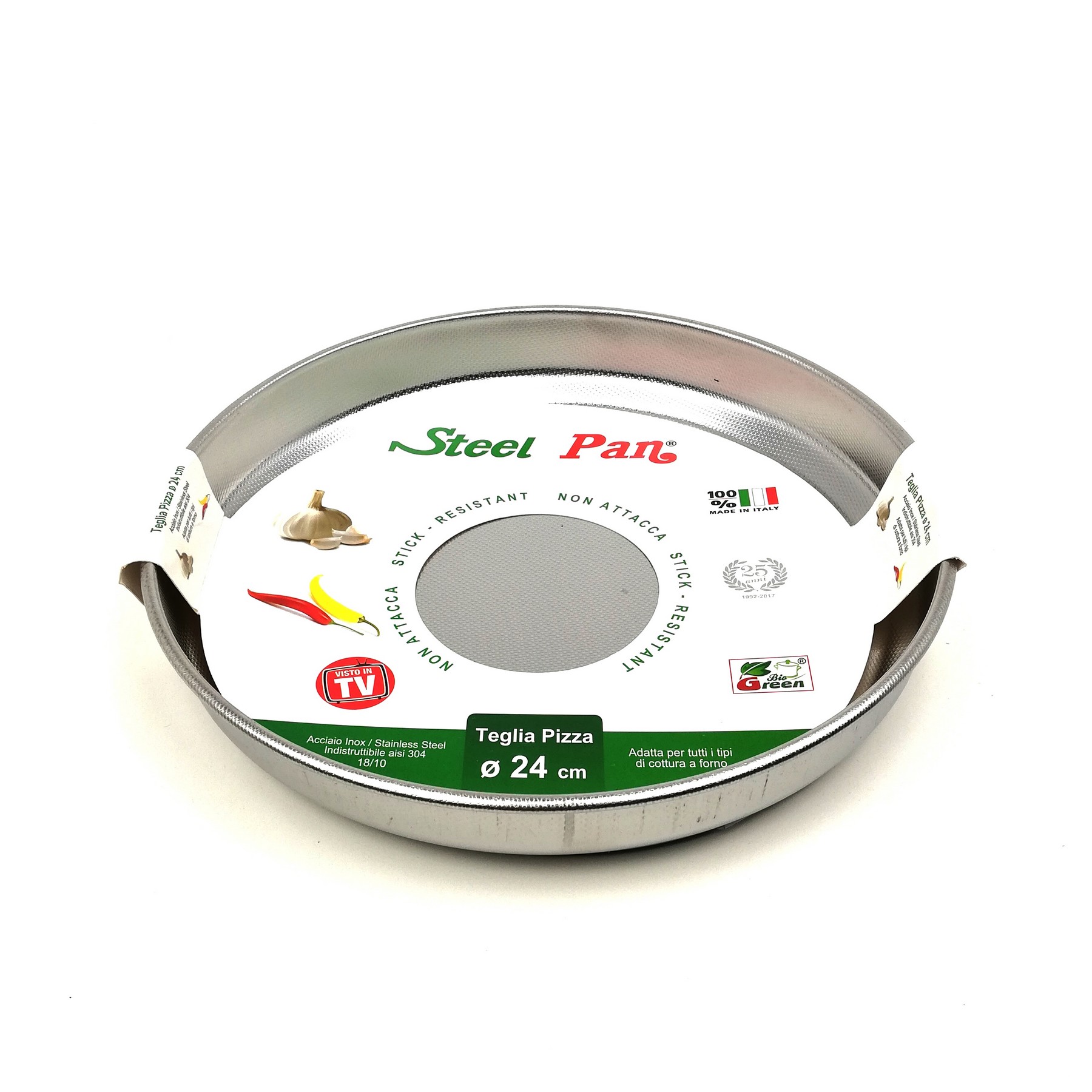 Teglia pizza rotonda bassa zigrinata acciaio inox 18/10 – cm.24 – Passione  Casa