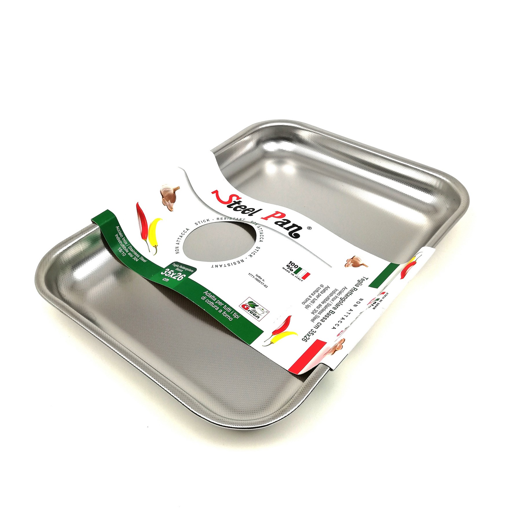 Teglia pizza rettangolare bassa zigrinata acciaio inox 18/10 - cm.35x25