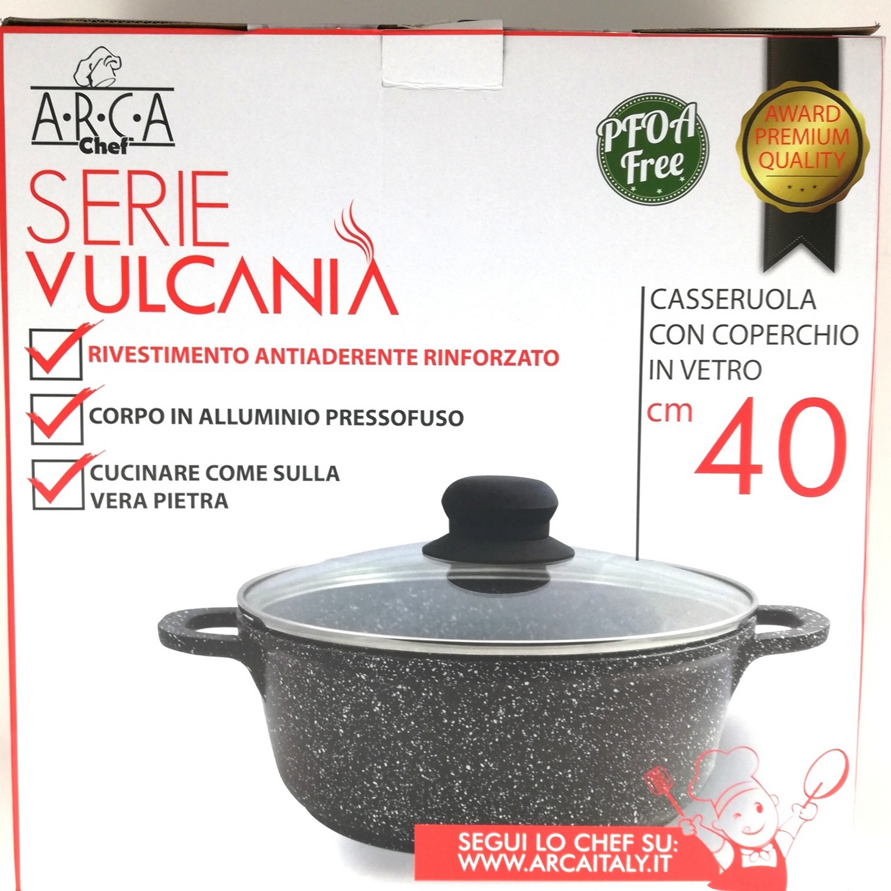 Casseruola Pietra Lavica Linea Vulcania induzione cm.40 con coperchio vetro  – Passione Casa