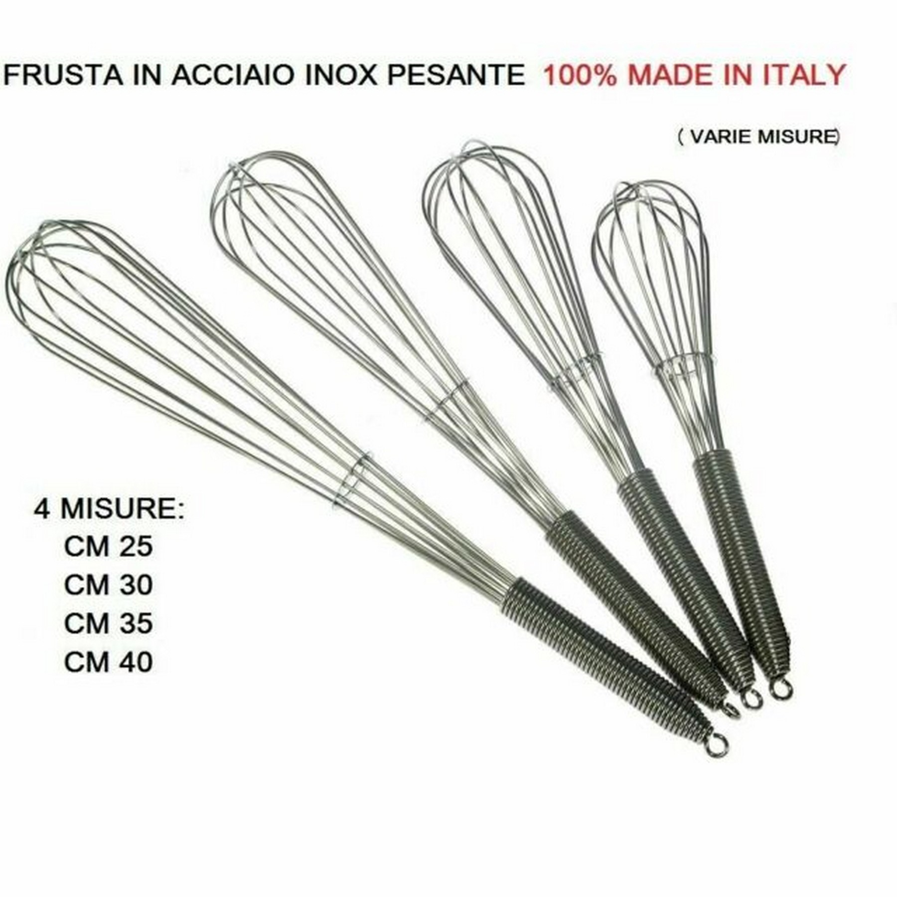 Frusta sbattitore in acciaio inox pesante con fermafili - cm.25